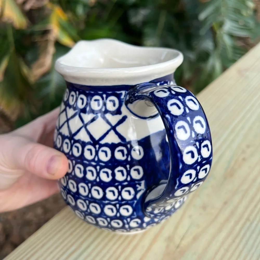 Handmade Polish Pottery Small Serving Pitcher - Bolesławiec, Blue Pattern, 5”